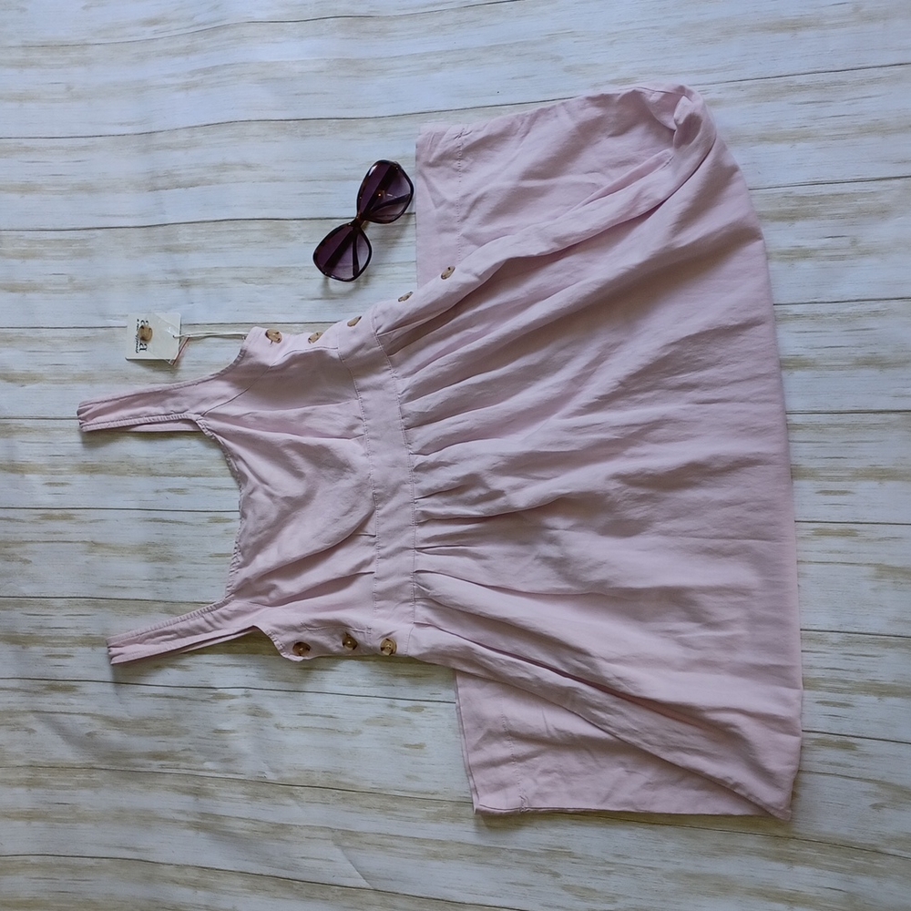 Light purple Midi dress with brown accent buttons. - Picture 2 of 7